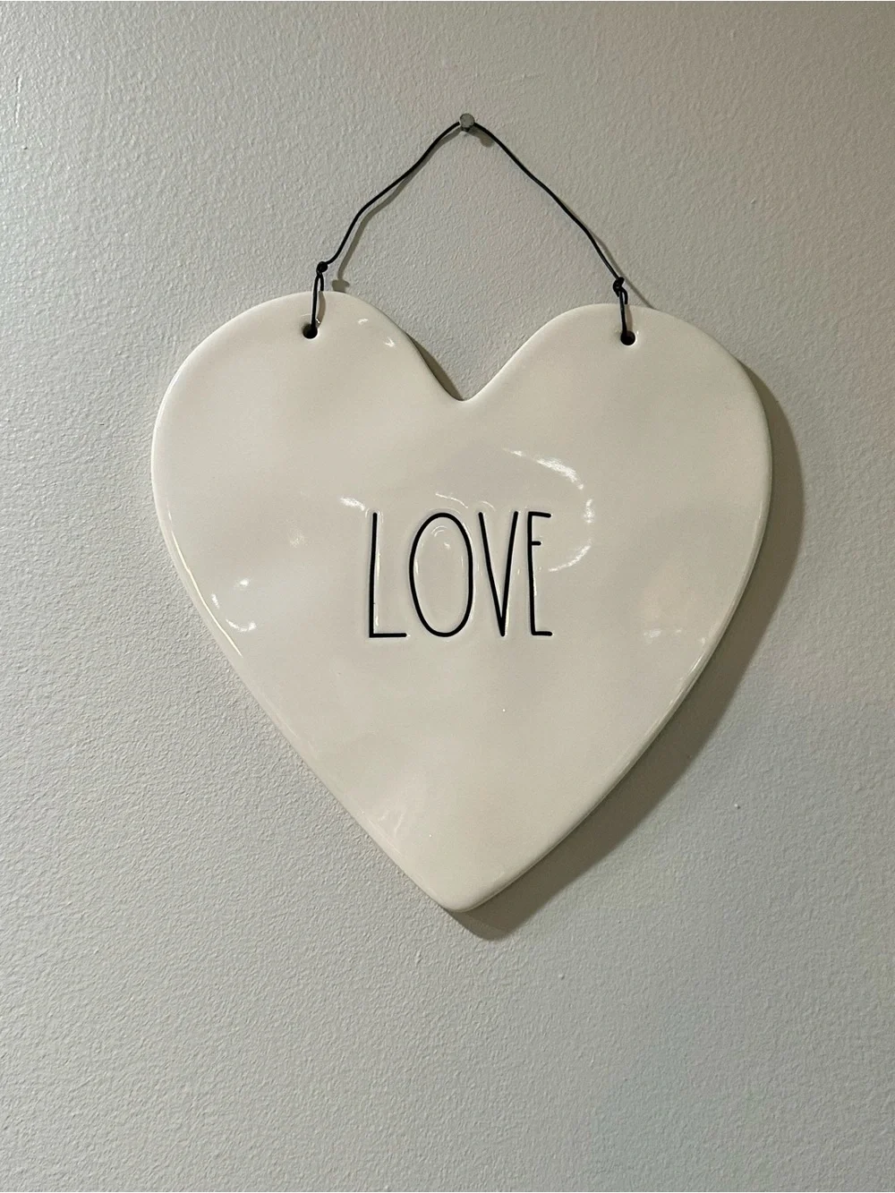 Rae Dunn White Heart Wall Sign with Black Lettering